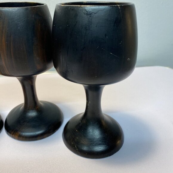 Vintage Set of 4 Dark Wooden Stemmed Wine Goblets Hand turned Mid-Century Modern - Picture 6 of 16